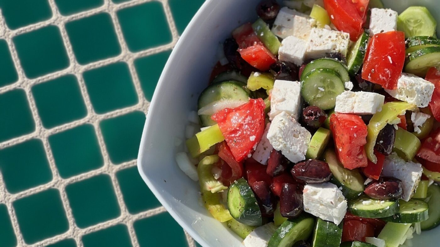 Greek salad on board - Sailing Athens