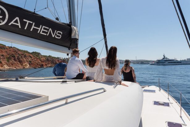 Sailing Athens - Guests Seated on Catamaran Bow